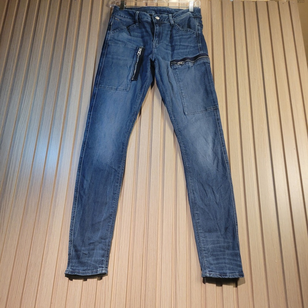 G-Star Raw Powel Mid Skinny Jeans Blue Utility Zip Pocket Denim 28x32 D11442